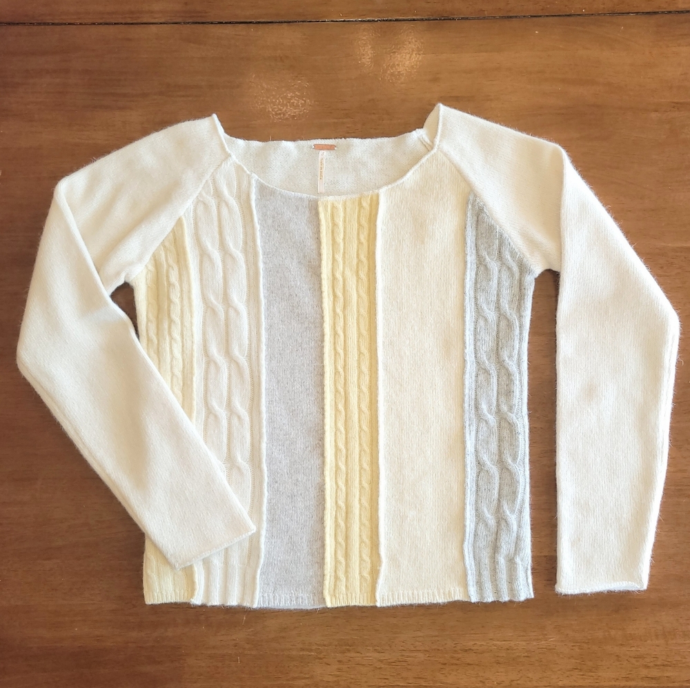 Cashmere Blend Sweater Part Cable Knit Size S Cropped or Petite